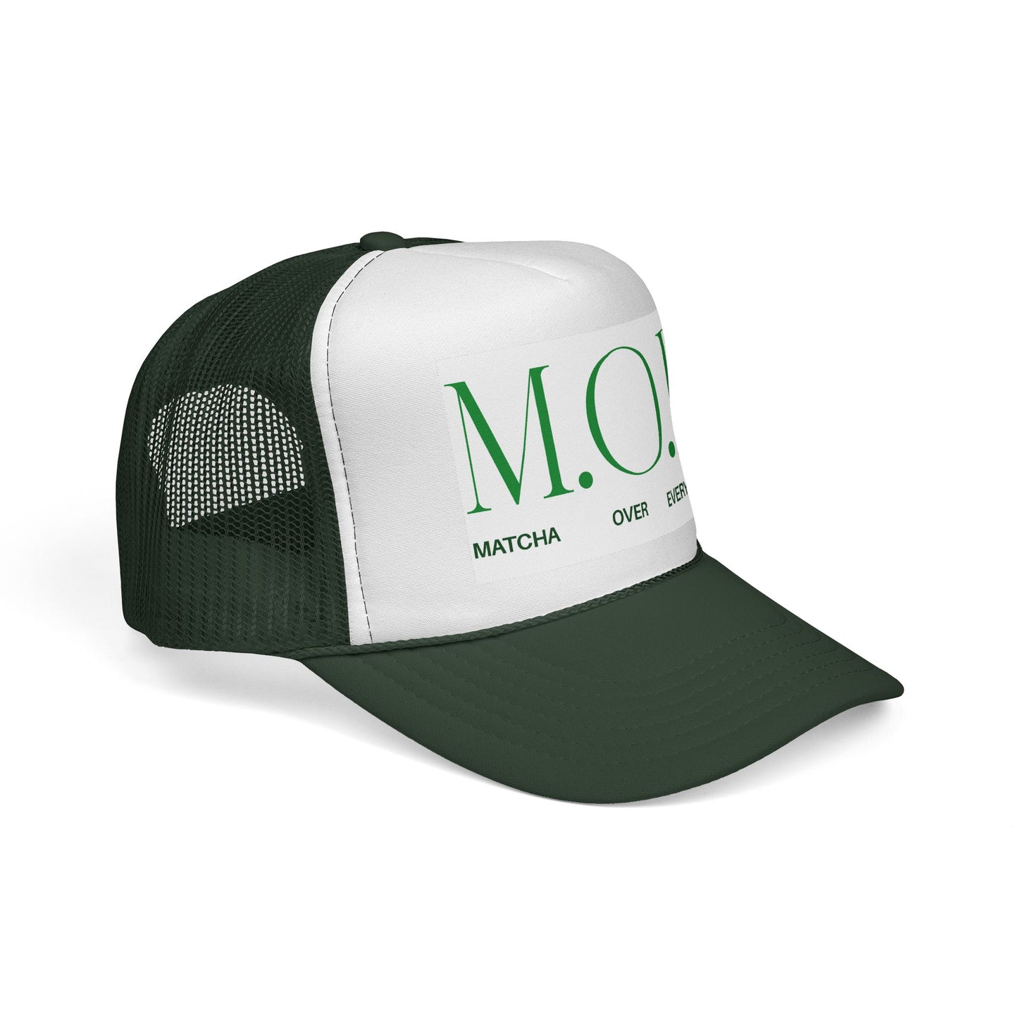 Matcha Over Everything Trucker Cap | M.O.E. Mesh Baseball Hat, Green White