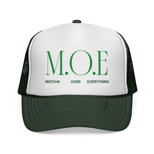 Matcha Over Everything Trucker Cap | M.O.E. Mesh Baseball Hat, Green White